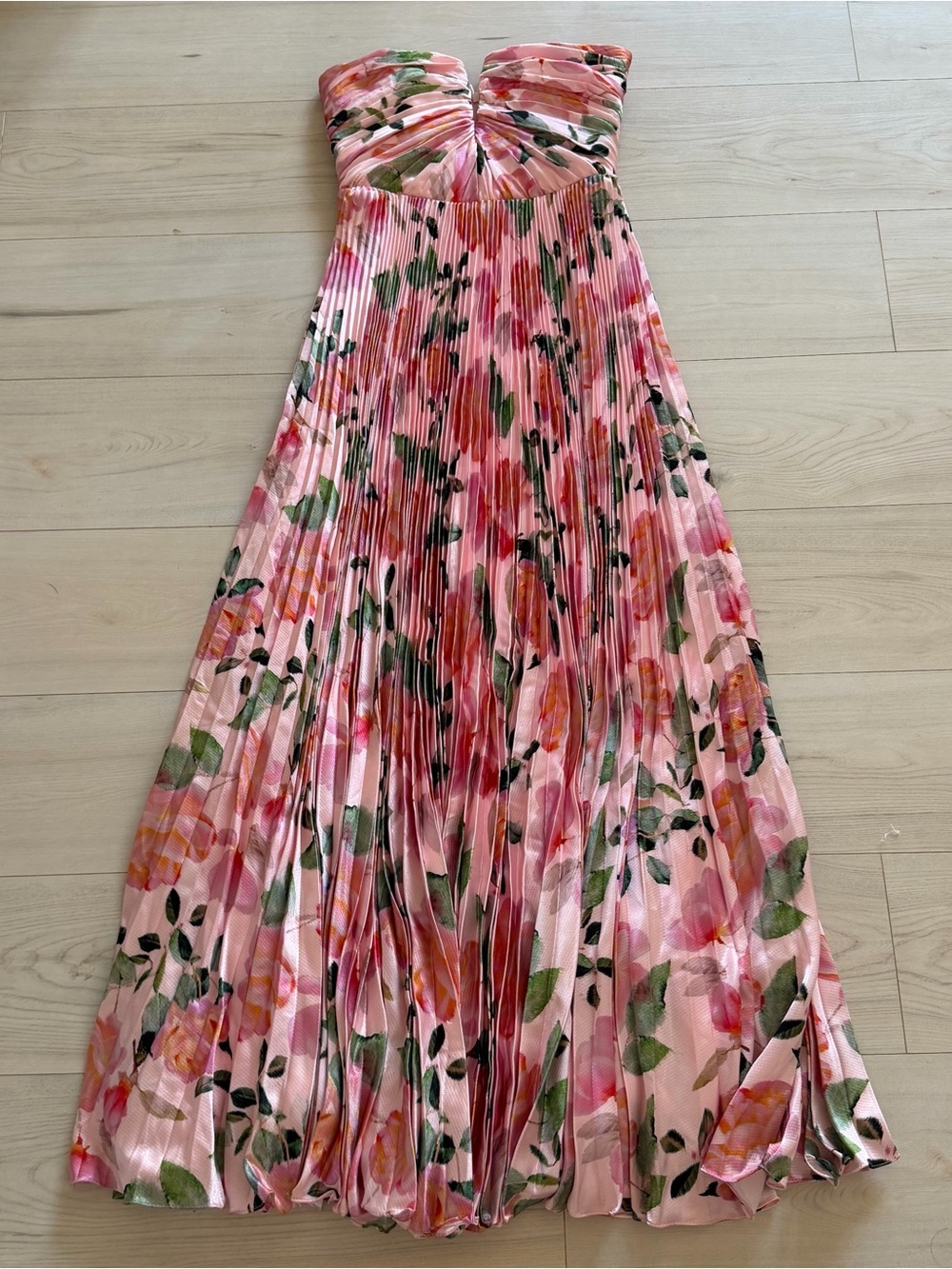 NWT As It May Strapless Pink Floral Pleated Midi Dress